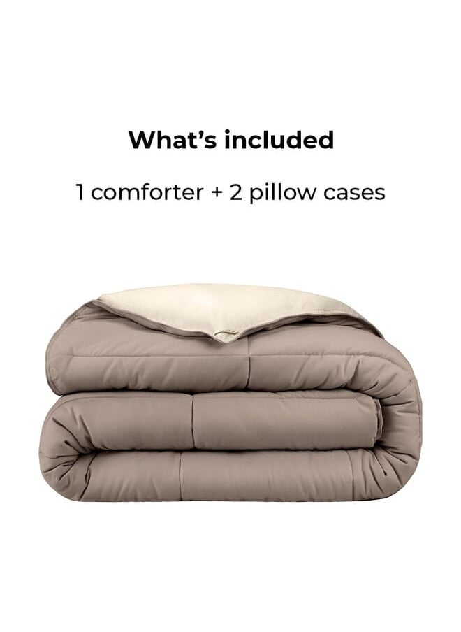 Home of linens 3Pcs Reversible Heavy Comforter Set - 2.8Kgs - Down Alternative Filling - (For Matress 100cm/120cm) - Size (180cm x 240cm) + 2 Pillow Case Covers (50cm x 70cm) - Pastel x Cream  - Image 4
