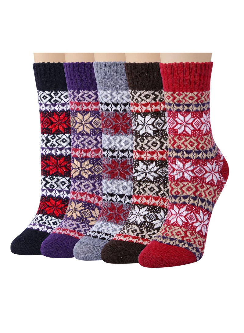 KASTWAVE 5 Pairs Wool Socks for Women Gifts Winter Warm Thick Knit Cabin Cozy Crew Socks - Image 1