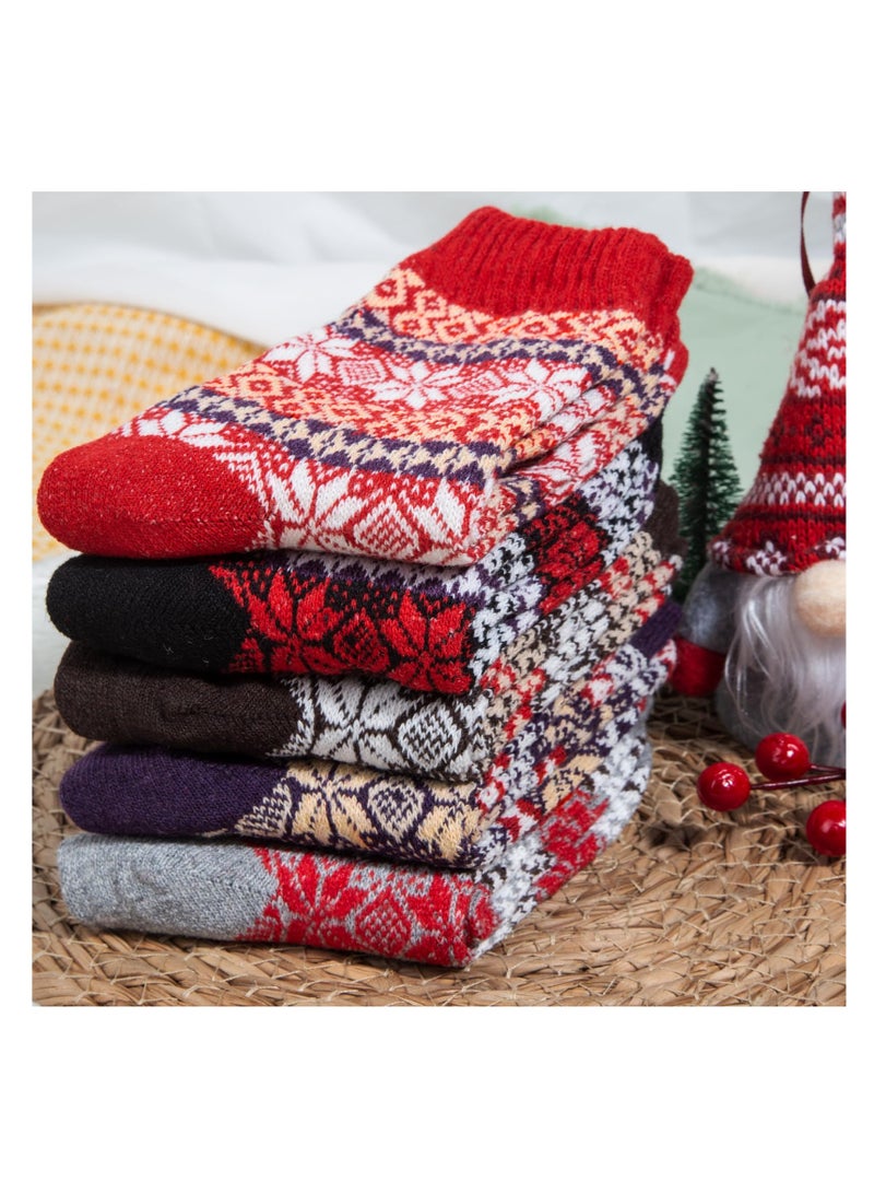 KASTWAVE 5 Pairs Wool Socks for Women Gifts Winter Warm Thick Knit Cabin Cozy Crew Socks - Image 3