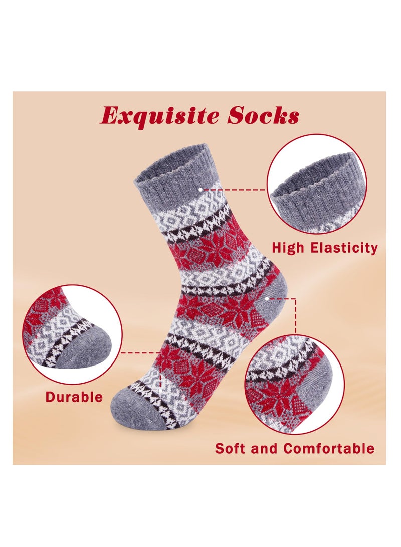KASTWAVE 5 Pairs Wool Socks for Women Gifts Winter Warm Thick Knit Cabin Cozy Crew Socks - Image 4