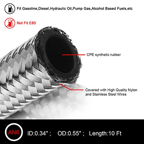 Partschoice 10FT 6AN Fuel Line Hose AN6 Stainless Steel Braided Universal CPE Tube Oil Fuel Gas Hose - Image 5