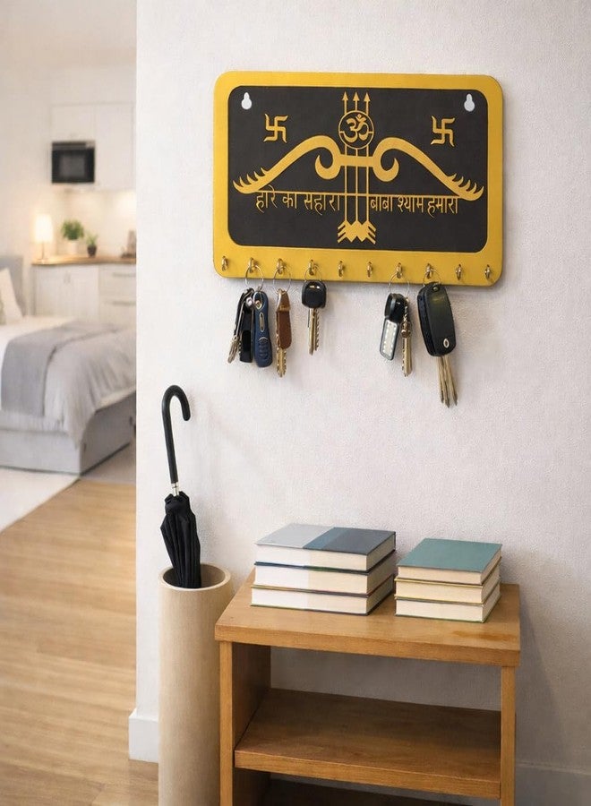 My Dream Carts حامل مفاتيح خشبي من ماي دريم كارتس، بتصميم أوم سواستيك، مكون من 10 خطافات، يُثبت على الحائط، مصنوع من خشب MDF، منظم مفاتيح أنيق، مثالي لتزيين مدخل المنزل وغرفة المعيشة والمكتب. - Image 3