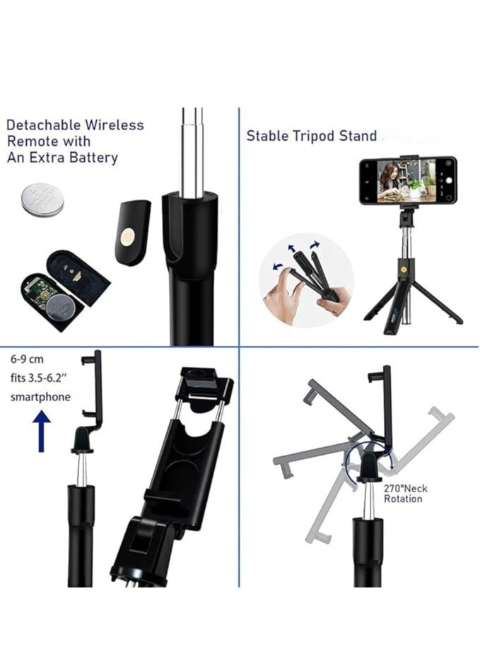 General 70cm Mirror Selfie Stick Bluetooth Tripod with LED Fill Light Wireless Remote Control and Tripod, Compatible with All iPhones and Android Smartphones  - Image 3