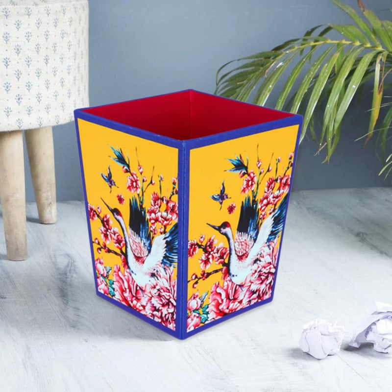 SEJ by Nisha Gupta Wooden Dustbin For Bedroom | Open-Top Waste Dustbins 11.5L Open Dry Waste Dustbin For Home & Office | Garbage Bin Trash Can | Wooden Bin MDF Wood Fabric Design - Image 1