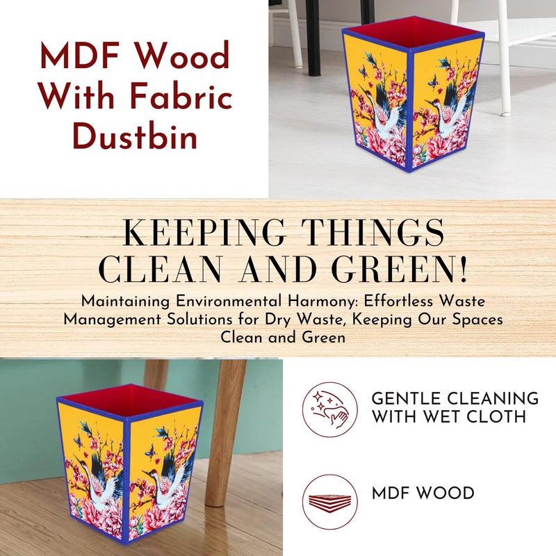 SEJ by Nisha Gupta Wooden Dustbin For Bedroom | Open-Top Waste Dustbins 11.5L Open Dry Waste Dustbin For Home & Office | Garbage Bin Trash Can | Wooden Bin MDF Wood Fabric Design - Image 3
