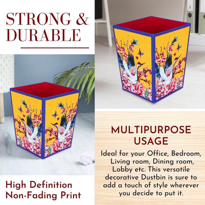SEJ by Nisha Gupta Wooden Dustbin For Bedroom | Open-Top Waste Dustbins 11.5L Open Dry Waste Dustbin For Home & Office | Garbage Bin Trash Can | Wooden Bin MDF Wood Fabric Design - Image 4