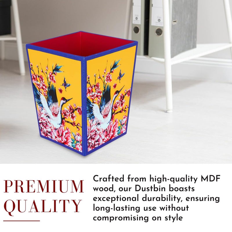 SEJ by Nisha Gupta Wooden Dustbin For Bedroom | Open-Top Waste Dustbins 11.5L Open Dry Waste Dustbin For Home & Office | Garbage Bin Trash Can | Wooden Bin MDF Wood Fabric Design - Image 2