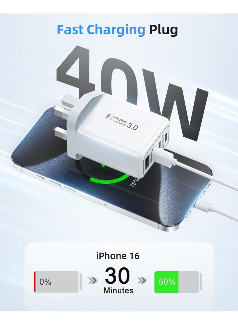 مورتيكو فيش USB C، شاحن سريع ٤٠ واط بأربع مخارج، محول طاقة بورت مزدوج PD + QC، شاحن حائط متعدد الاستخدام، فيش شحن Type C لأجهزة iPhone 16 15 14 13 12 11 Pro Max Plus XS XR SE، Samsung، iPad، AirPods - Image 2