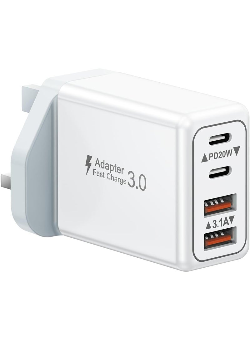 مورتيكو فيش USB C، شاحن سريع ٤٠ واط بأربع مخارج، محول طاقة بورت مزدوج PD + QC، شاحن حائط متعدد الاستخدام، فيش شحن Type C لأجهزة iPhone 16 15 14 13 12 11 Pro Max Plus XS XR SE، Samsung، iPad، AirPods - Image 1