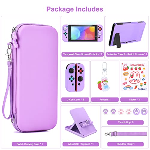 Younik Switch Accessories Bundle, 17 in 1 Purple Switch Accessories Kit for Girls Include Switch Carrying Case, Adjustable Stand, Protective Case for Switch Console & J-Con - Image 4