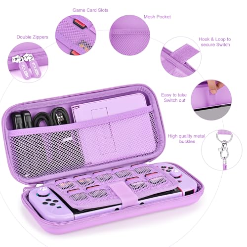 Younik Switch Accessories Bundle, 17 in 1 Purple Switch Accessories Kit for Girls Include Switch Carrying Case, Adjustable Stand, Protective Case for Switch Console & J-Con - Image 3