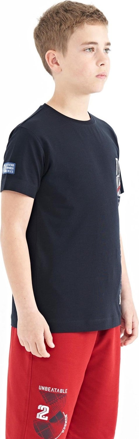 Tommy Life Navy Blue Printed Detailed O Neck Standard Pattern Boy T-Shirt - 11104 - Image 4