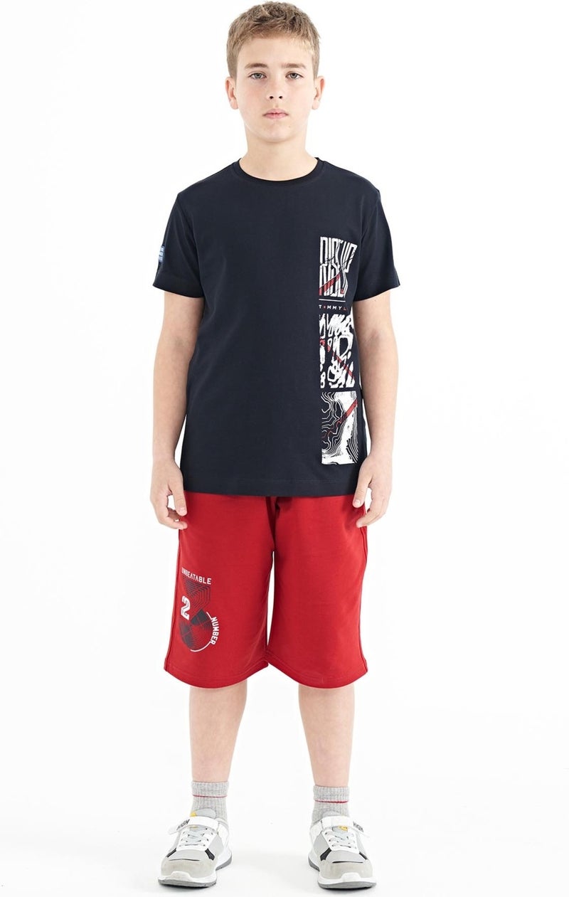 Tommy Life Navy Blue Printed Detailed O Neck Standard Pattern Boy T-Shirt - 11104 - Image 3