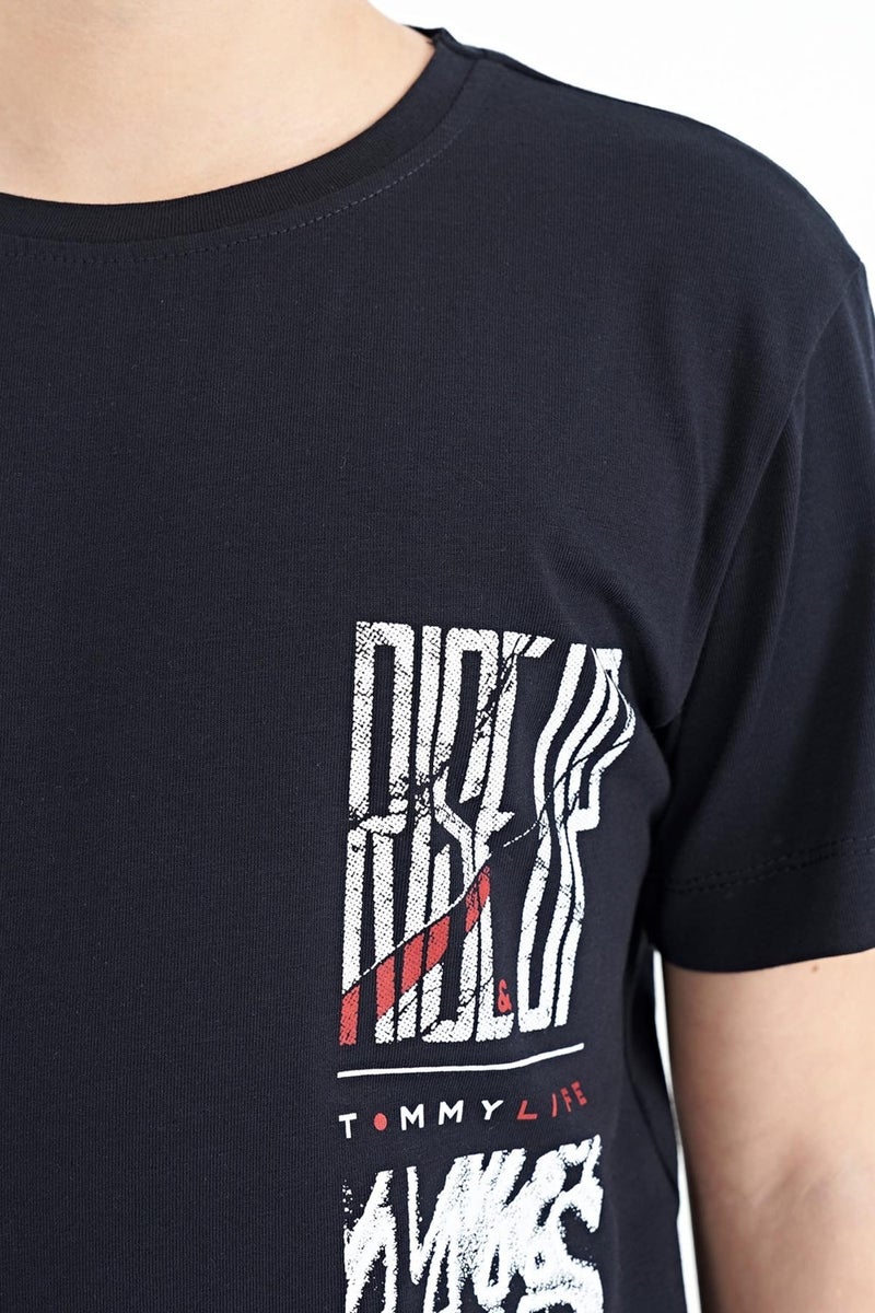 Tommy Life Navy Blue Printed Detailed O Neck Standard Pattern Boy T-Shirt - 11104 - Image 2