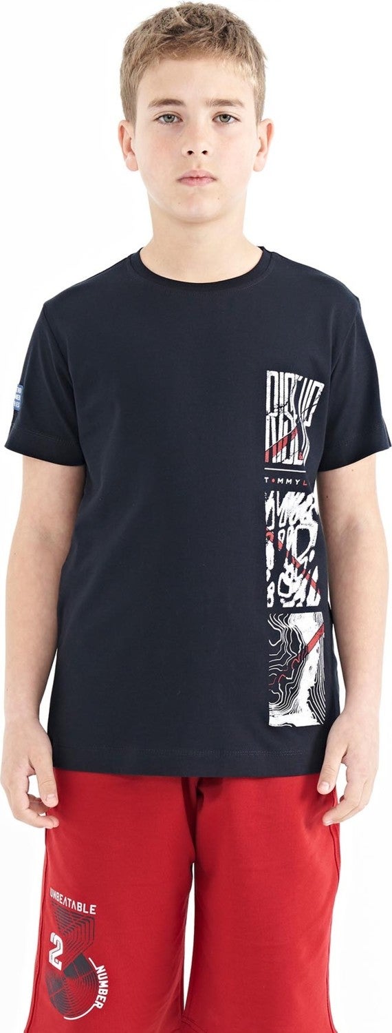 Tommy Life Navy Blue Printed Detailed O Neck Standard Pattern Boy T-Shirt - 11104 - Image 1
