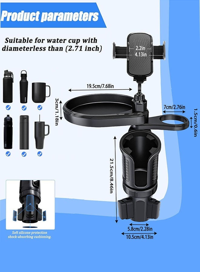 صينية حامل أكواب للسيارة، حامل هاتف قابل للتعديل مع صينية طعام 4 في 1 قابل للدوران ومتوافق مع معظم المركبات - مثالي للرحلات البرية وسائقي الشاحنات، أسود - Image 2