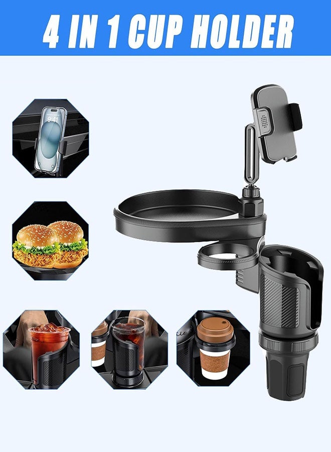 صينية حامل أكواب للسيارة، حامل هاتف قابل للتعديل مع صينية طعام 4 في 1 قابل للدوران ومتوافق مع معظم المركبات - مثالي للرحلات البرية وسائقي الشاحنات، أسود - Image 3