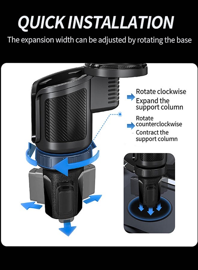 صينية حامل أكواب للسيارة، حامل هاتف قابل للتعديل مع صينية طعام 4 في 1 قابل للدوران ومتوافق مع معظم المركبات - مثالي للرحلات البرية وسائقي الشاحنات، أسود - Image 4