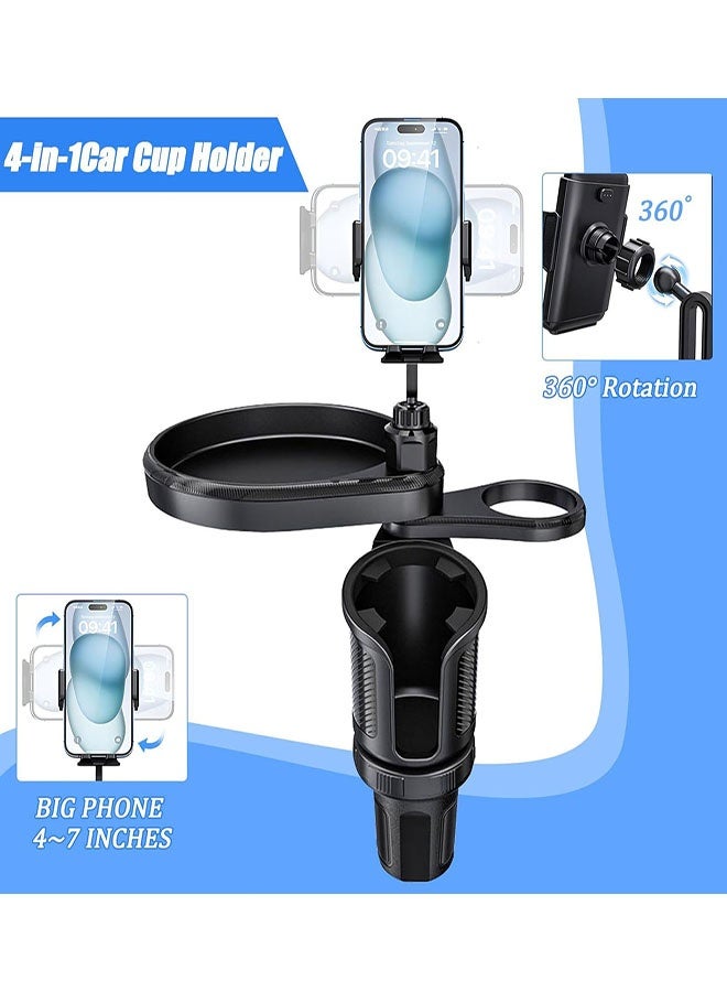 صينية حامل أكواب للسيارة، حامل هاتف قابل للتعديل مع صينية طعام 4 في 1 قابل للدوران ومتوافق مع معظم المركبات - مثالي للرحلات البرية وسائقي الشاحنات، أسود - Image 5