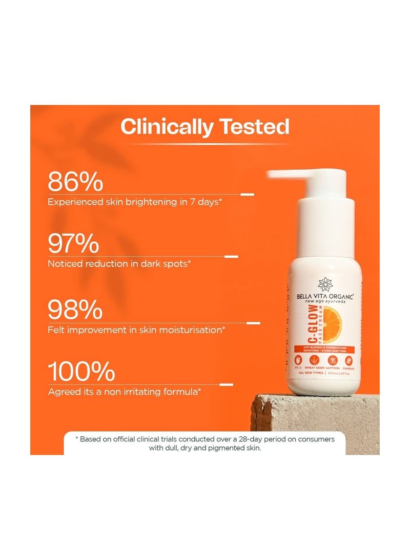 Bella Vita Organic C Glow Face Cream for Anti Blemishes Pigmentation Removal Even Skin Tone with Vitamin C Chandan for All Skin Types 50 ml - Image 3