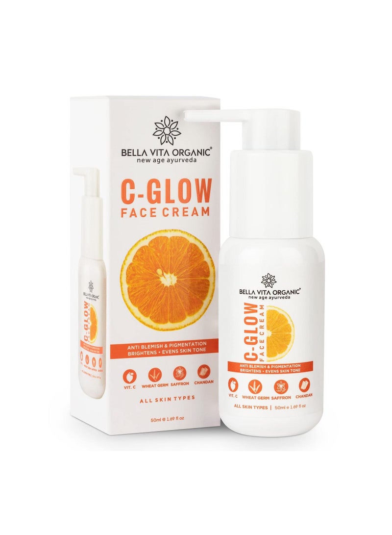Bella Vita Organic C Glow Face Cream for Anti Blemishes Pigmentation Removal Even Skin Tone with Vitamin C Chandan for All Skin Types 50 ml - Image 1