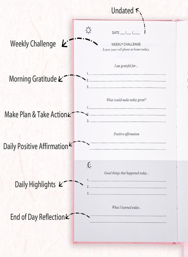 Thboxes Daily Gratitude Journal for Women, 8.4 X 5.7 Inch Undated, 5 Minute Journal for Happiness, Mindfulness, Reflection, Daily Affirmations, Light Pink - Image 3