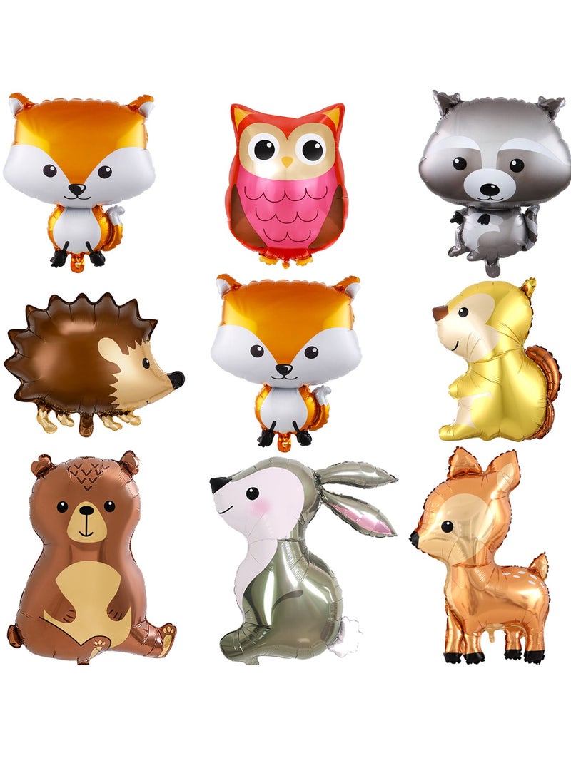 9Pcs Woodland Animal Balloons,Jungle Safari Animal Balloons for Birthday Party Decorations Rabbit,Bear,Fox,Owl,Squirrel Baby Shower Forest Animals Mylar Foil Helium Balloon - Image 1