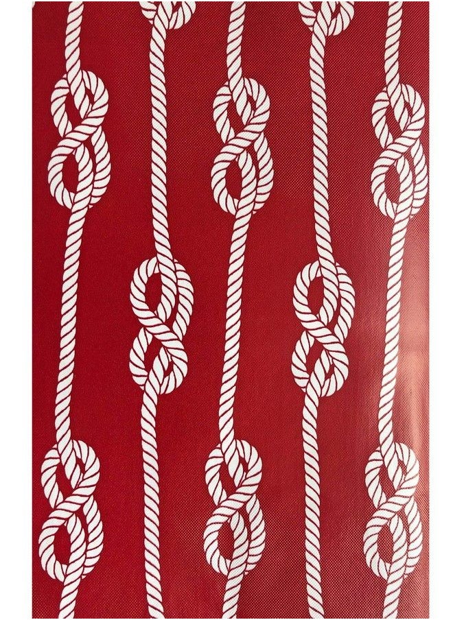 Newbridge - Nautical Rope Stripe Vinyl Flannel Backed Tablecloth Coastal Rope Striped Indoor/Outdoor Vinyl Picnic Bbq And Dining Tablecloth 70” Round Red - Image 1