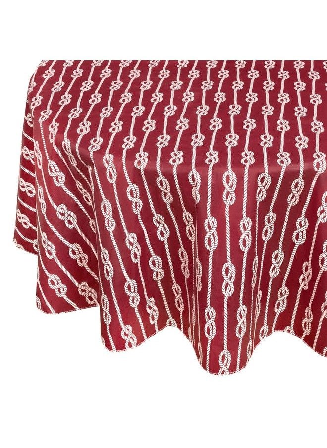 Newbridge - Nautical Rope Stripe Vinyl Flannel Backed Tablecloth Coastal Rope Striped Indoor/Outdoor Vinyl Picnic Bbq And Dining Tablecloth 70” Round Red - Image 1