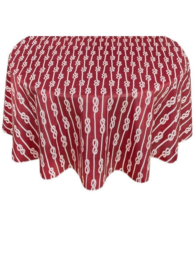 Newbridge - Nautical Rope Stripe Vinyl Flannel Backed Tablecloth Coastal Rope Striped Indoor/Outdoor Vinyl Picnic Bbq And Dining Tablecloth 70” Round Red - Image 1