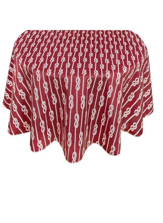Newbridge - Nautical Rope Stripe Vinyl Flannel Backed Tablecloth Coastal Rope Striped Indoor/Outdoor Vinyl Picnic Bbq And Dining Tablecloth 70” Round Red - Image 1