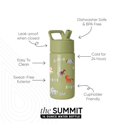 Simple Modern Kids Water Bottle with Straw Lid 14oz Insulated Stainless Steel Kids Tumbler Spill Proof Toddler Cup for School Girls Boys Summit Horse Field - Image 3