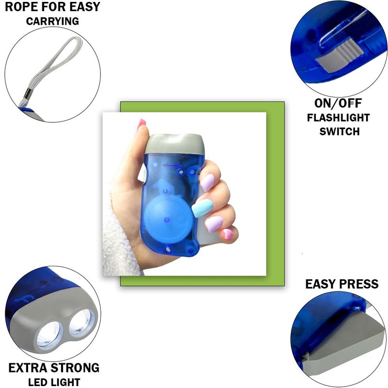 Evelots Hand Crank Emergency Flashlights -4 Pack- Camping, Home, Car - Double LED Bright Lights - Great for Hiking, Outdoor Sports, Power Outage Easy to Use - Image 4
