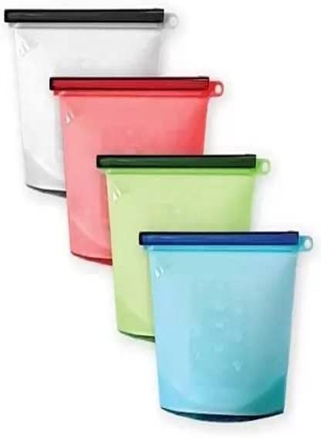 GLAMAXY Reusable Silicone Food Storage Bag(1000ml Each, Pack of 4) Container for Fridge ziplock Bags for Fridge Vegetables Zip Pouches Storage Large Size Lock Pouch Medium Plastic Food Bag (Pack of 4) - Image 1