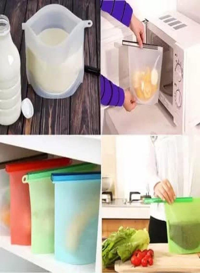 GLAMAXY Reusable Silicone Food Storage Bag(1000ml Each, Pack of 4) Container for Fridge ziplock Bags for Fridge Vegetables Zip Pouches Storage Large Size Lock Pouch Medium Plastic Food Bag (Pack of 4) - Image 3