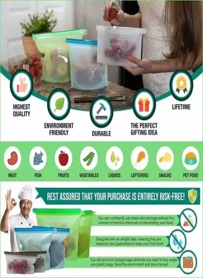 GLAMAXY Reusable Silicone Food Storage Bag(1000ml Each, Pack of 4) Container for Fridge ziplock Bags for Fridge Vegetables Zip Pouches Storage Large Size Lock Pouch Medium Plastic Food Bag (Pack of 4) - Image 5