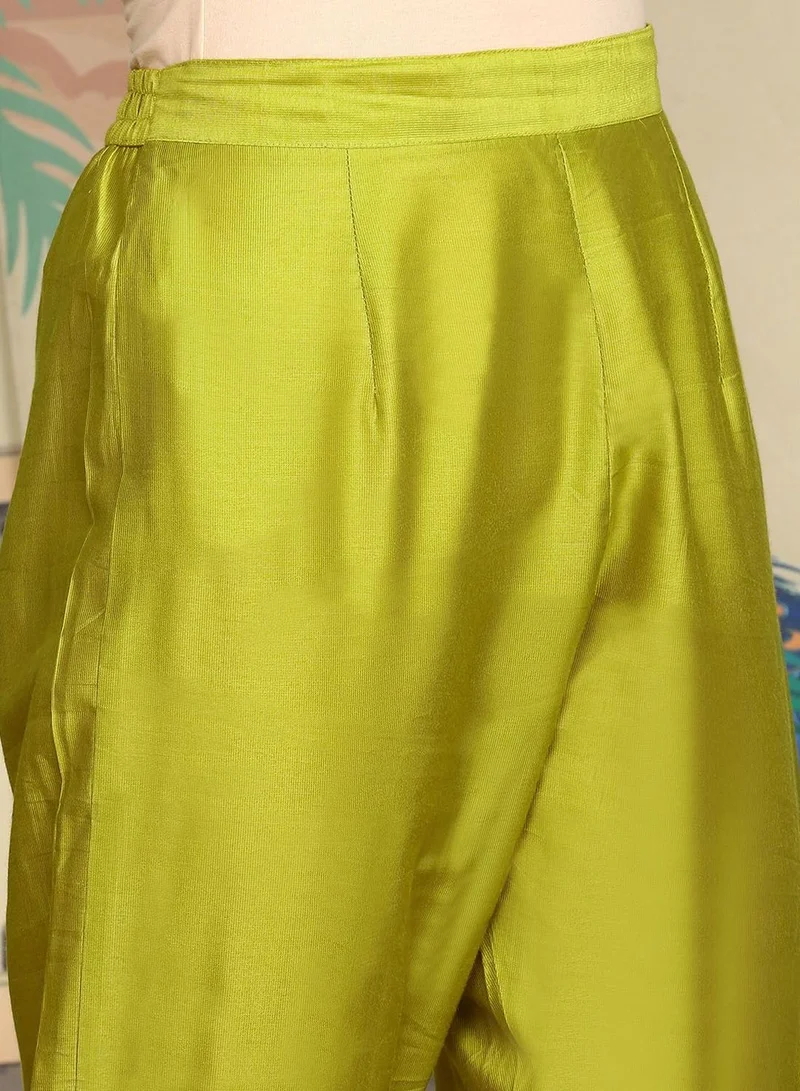 ISHIN Women's Yellow Polyester Blend Self Design Full Length Palazzo Kurta Set