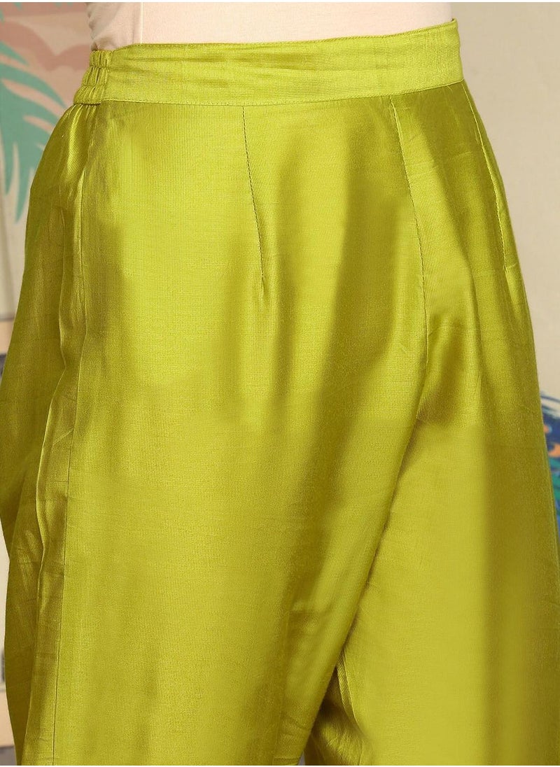 ISHIN Yellow Kurta Set Straight Fit 3/4 Sleeve Sleeve made from TOP:- Poly chinon digital, Bottom:- Heavy Chanderi featuring Self Design design and Round Neck neckline - Perfect for Ethinic!  - Image 3