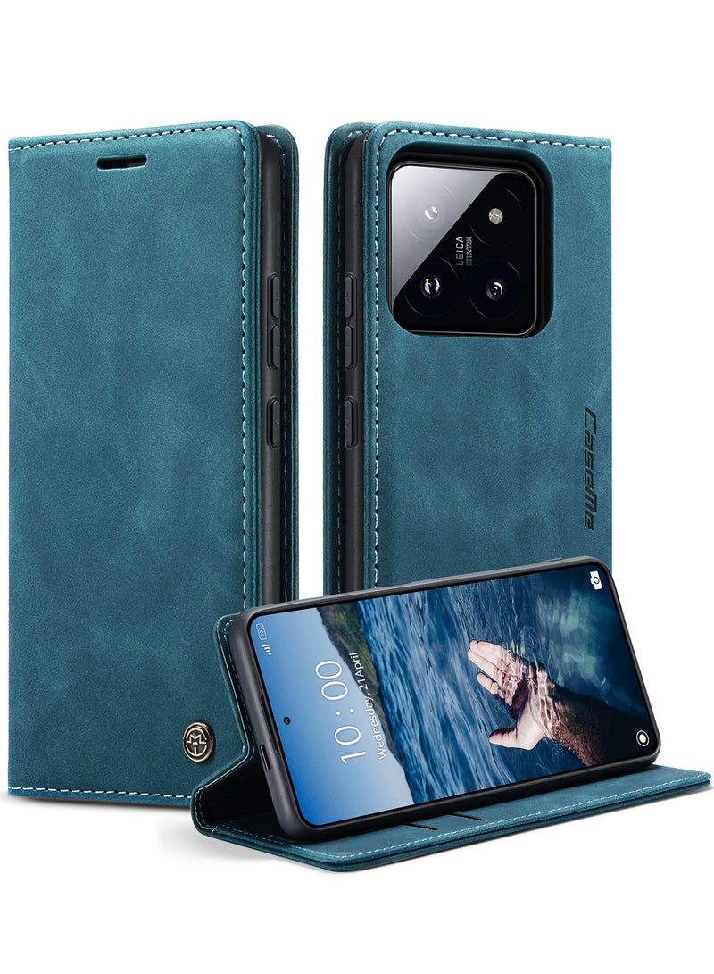 كيس مي غطاء لـ Xiaomi 14T Pro، غطاء فليب واقي كامل الجسم ضد الصدمات مع امتصاص مغناطيسي، غطاء محفظة جلد PU مع حامل مخفي - Image 1