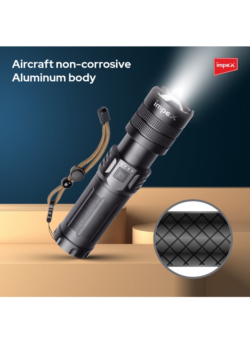 Rechargeable Flashlight,20W Laser LED Torch 1000 Lumens, Aircraft Non-Corrosive Aluminum Body, Adjustable Focus,6600mAh Battery, Type-C Charging Port,2 Years Warranty-Hunter Z4