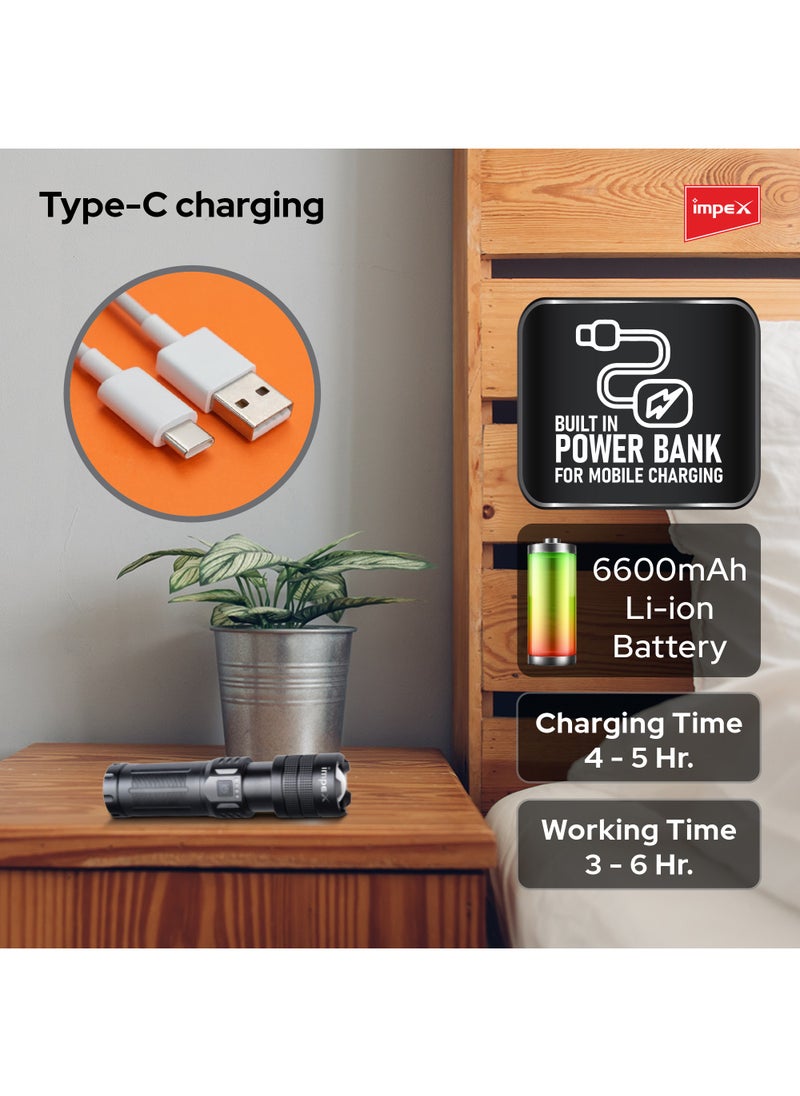 Rechargeable Flashlight,20W Laser LED Torch 1000 Lumens, Aircraft Non-Corrosive Aluminum Body, Adjustable Focus,6600mAh Battery, Type-C Charging Port,2 Years Warranty-Hunter Z4