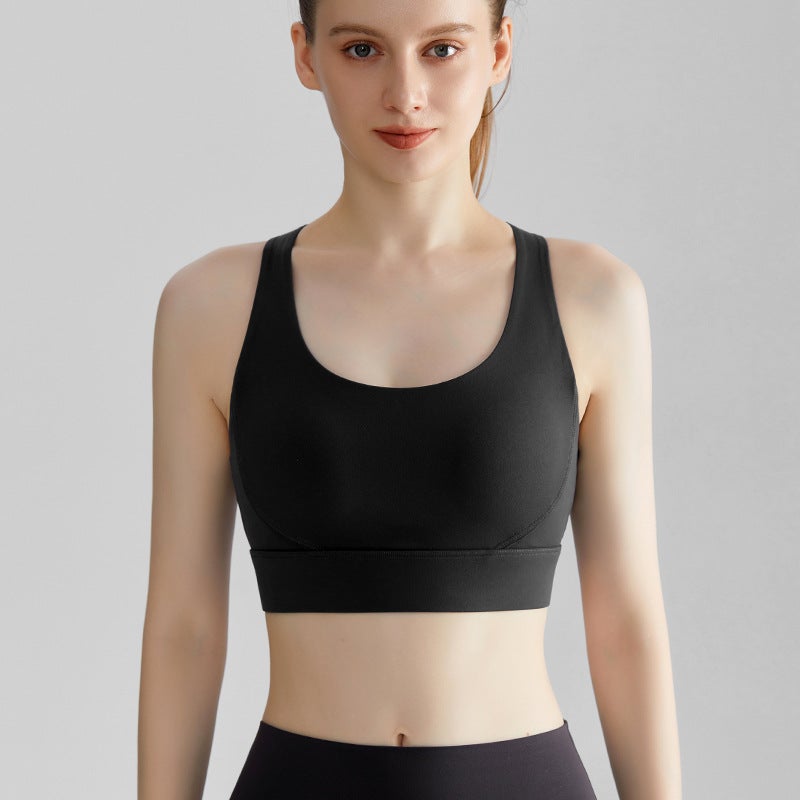 Generic LAHN New Sports Underwear Womens Shockproof Fixed Cup Thin Running Gather Hollow Mesh Beauty Back Yoga Underwear WX-413 fashion black