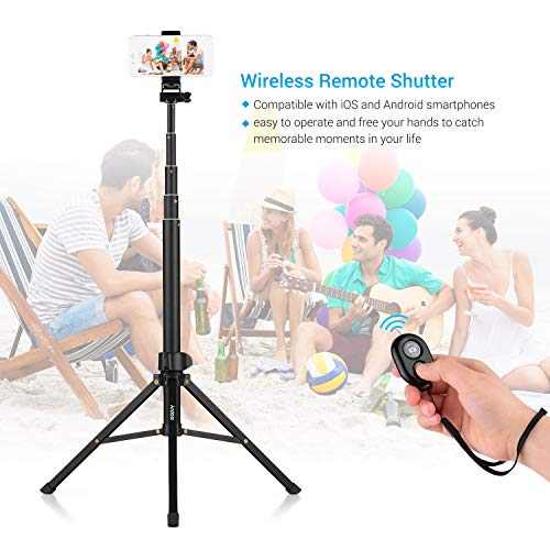 Andoer Selfie Stick Tripod 1.5m/59in Tripod Stand + Extendable Selfie Stick Aluminum Alloy with Phone Holder Remote Shutter Compatible with iPhone Android Phones Stand for LED Ring Light - Image 5