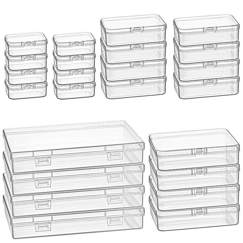 Goodma 24 Pieces Mixed Sizes Rectangular Empty Mini Clear Plastic Organizer Storage Box Containers with Hinged Lids for Small Items and Other Craft Projects - Image 1