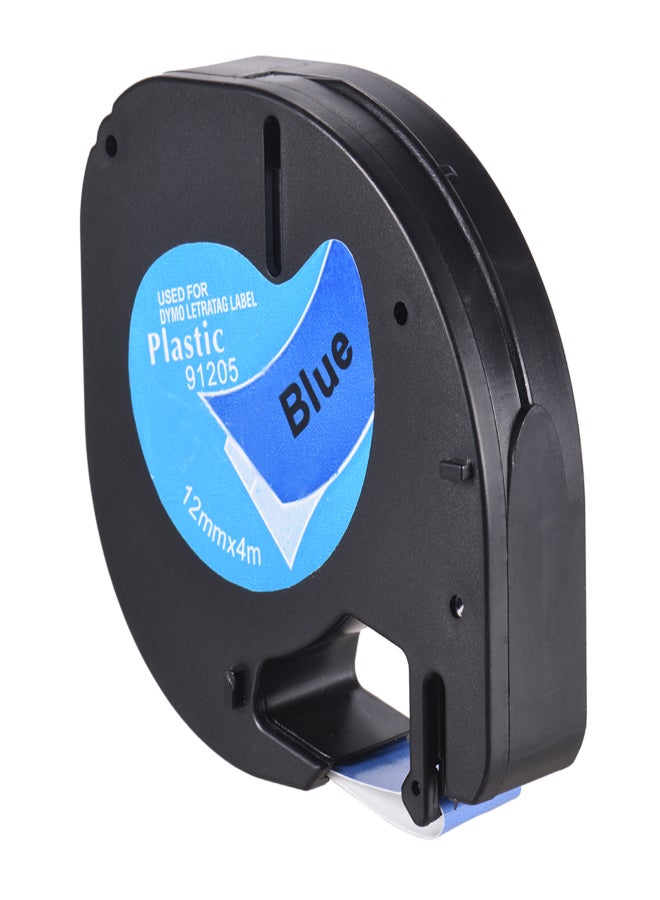 شريط ملصقات 91205 بلاستيكي ذاتي اللصق، أسود، مطبوع على أزرق، 1/2 بوصة * 13 قدمًا، 12 مم * 4 أمتار، لآلة صنع الملصقات DYMO LT-100H، لفة واحدة - Image 1