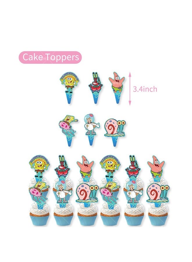 32 PCS Spongebob squarepants Theme Birthday Decorations Include Birthday Banner Cake Toppers Balloons - Image 5