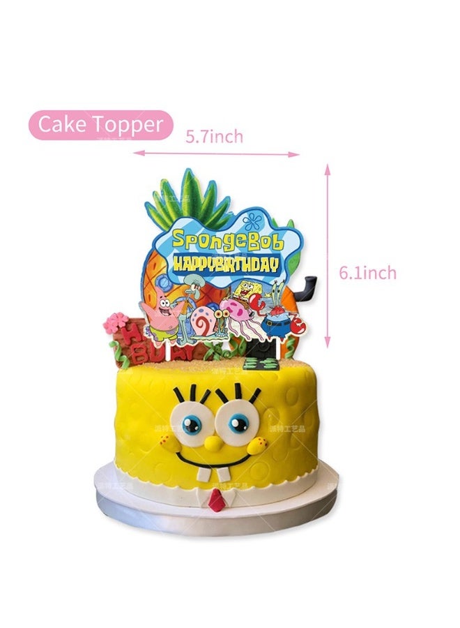 32 PCS Spongebob squarepants Theme Birthday Decorations Include Birthday Banner Cake Toppers Balloons - Image 4