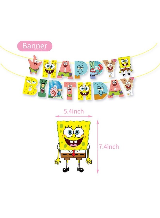32 PCS Spongebob squarepants Theme Birthday Decorations Include Birthday Banner Cake Toppers Balloons - Image 2