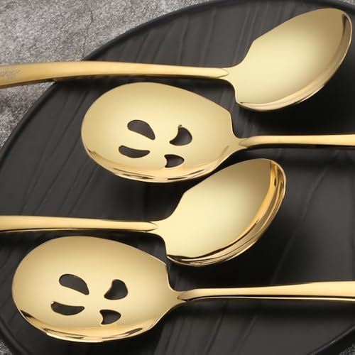 Kannei tec Serving Spoons Set 9.14 Inch Slotted Spoon Serving Spoon Stainless Steel Serving Utensils for Buffet Parties Catering Dishwasher Safe(Set of 12, Gold) - Image 2