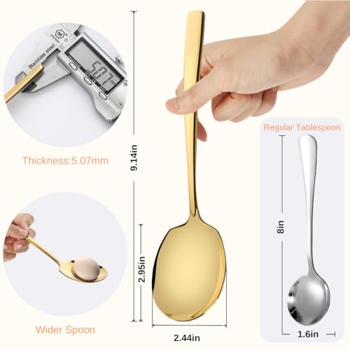 Kannei tec Serving Spoons Set 9.14 Inch Slotted Spoon Serving Spoon Stainless Steel Serving Utensils for Buffet Parties Catering Dishwasher Safe(Set of 12, Gold) - Image 3